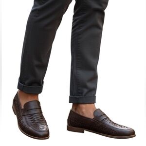 WALK London Mens Arrow Penny Woven Loafers Brown Loafers Size 7 huarache style